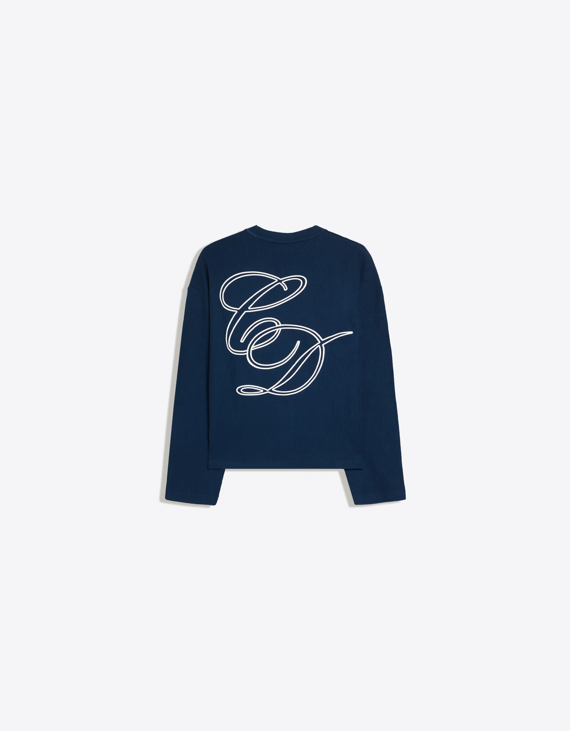 Bershka Ribbed Long-Sleeve Tee — Navy
