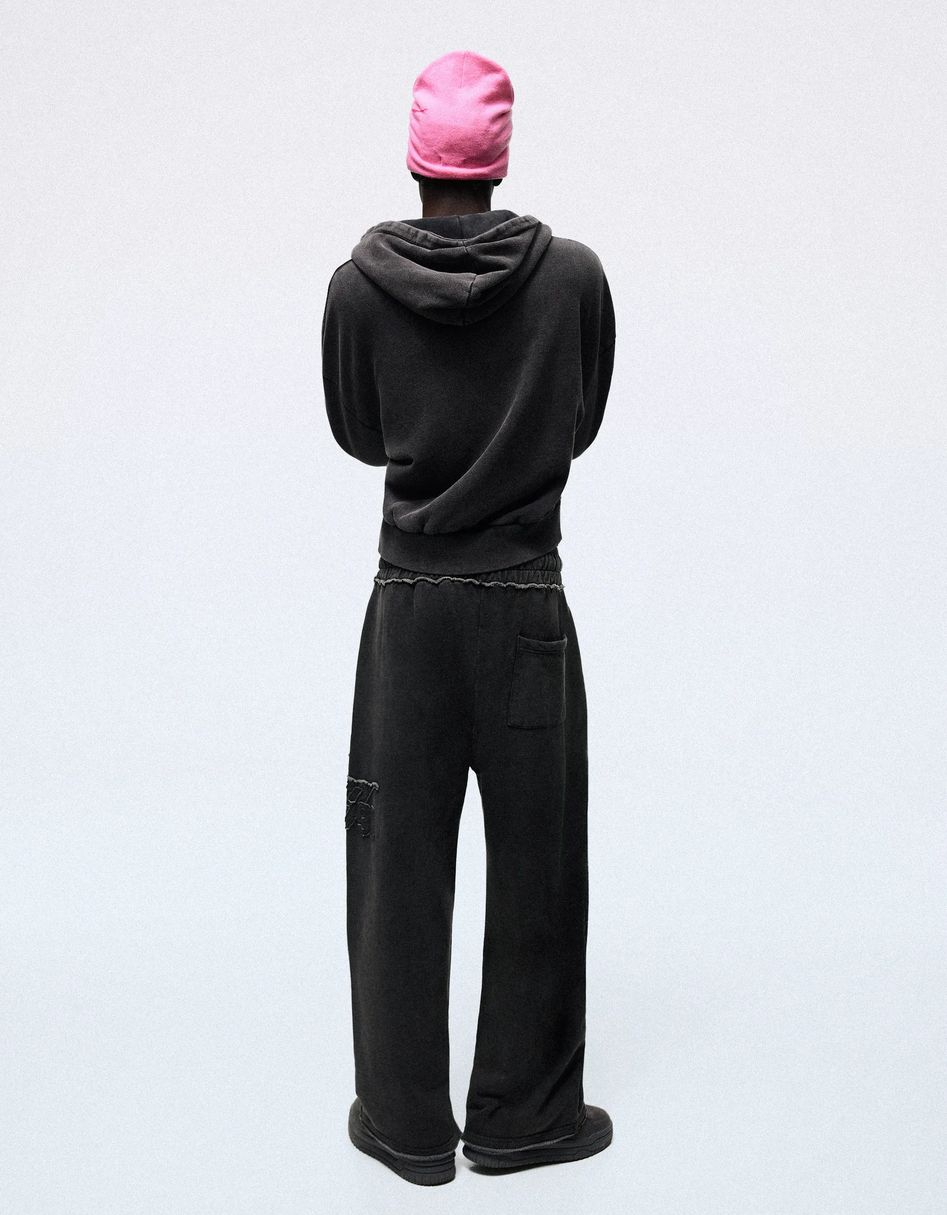 Bershka Washed zip-up sweatshirt with hood — Grey