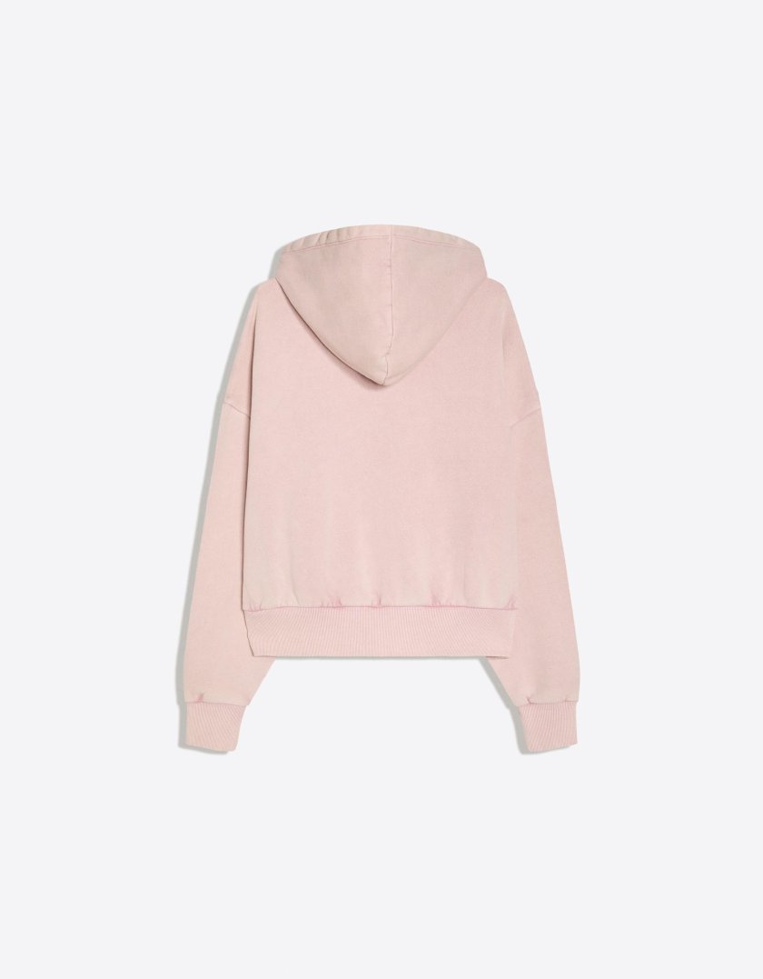 Bershka Washed zip-up sweatshirt with hood — Light Pink