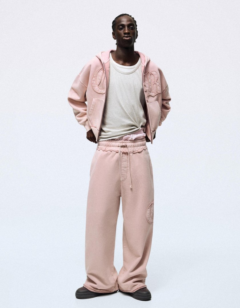 Bershka Washed zip-up sweatshirt with hood — Light Pink