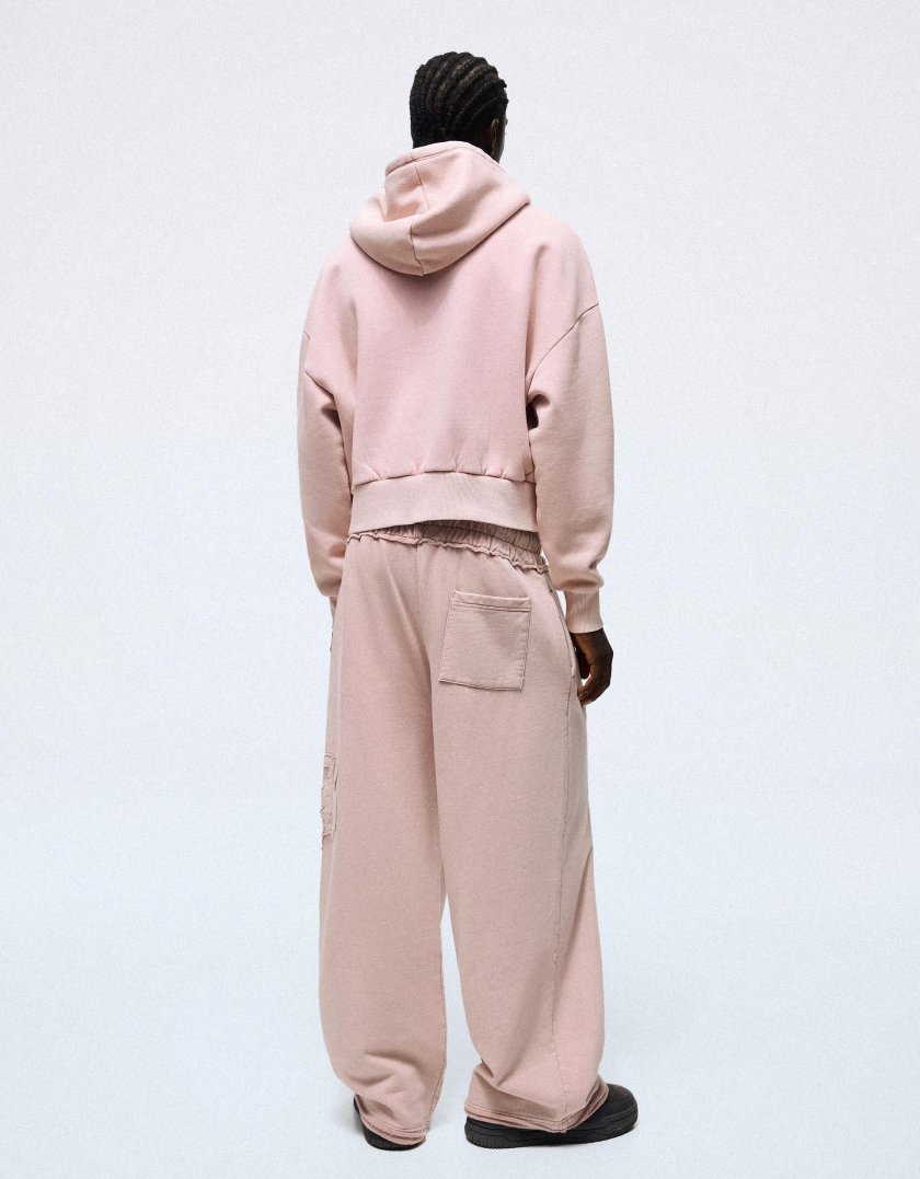 Bershka Washed zip-up sweatshirt with hood — Light Pink