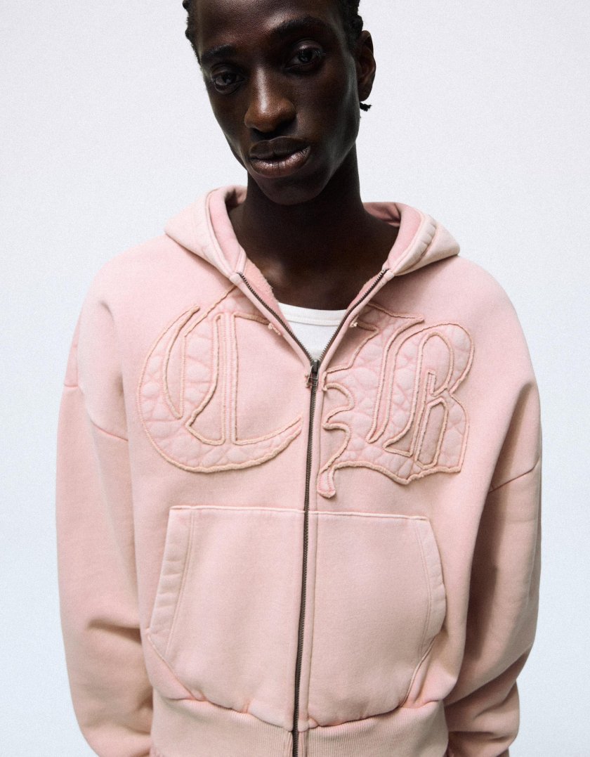 Bershka Washed zip-up sweatshirt with hood — Light Pink