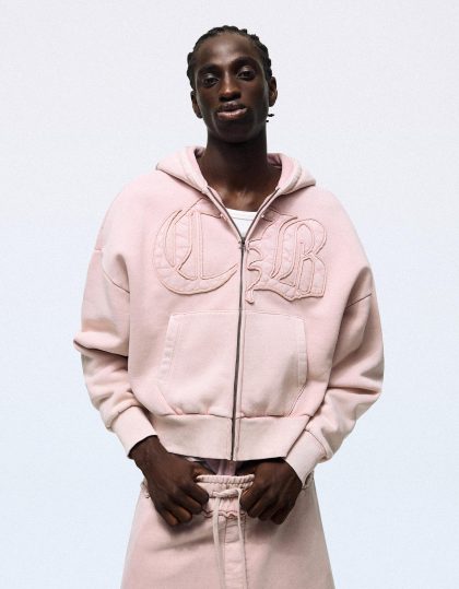 Washed zip-up sweatshirt with hood