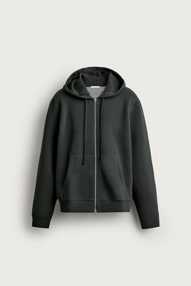 Zara Contrast Hooded Piqué Sweatshirt — Dark Grey
