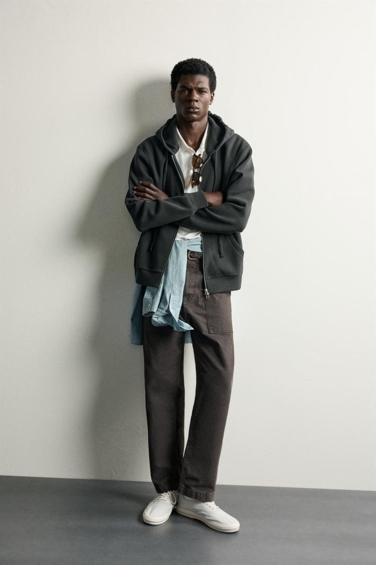 Zara Contrast Hooded Piqué Sweatshirt — Dark Grey