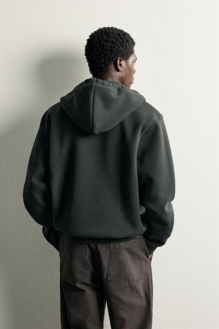 Zara Contrast Hooded Piqué Sweatshirt — Dark Grey