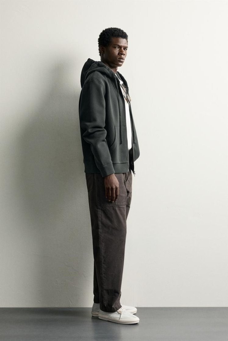 Zara Contrast Hooded Piqué Sweatshirt — Dark Grey