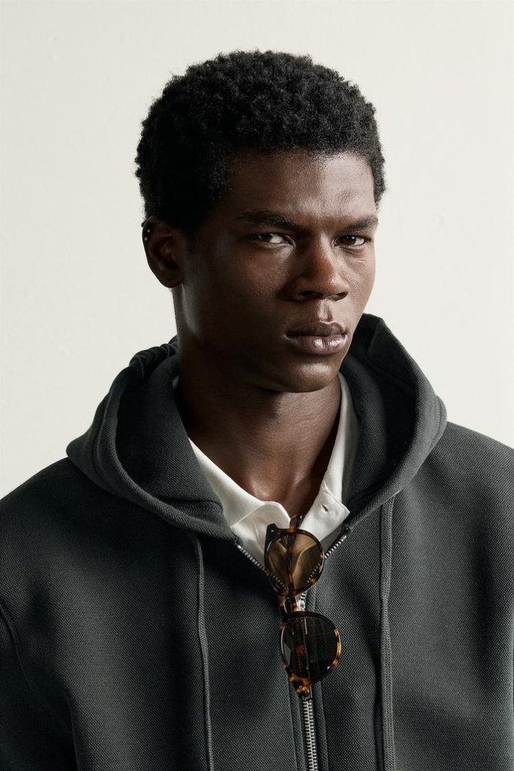 Zara Contrast Hooded Piqué Sweatshirt — Dark Grey