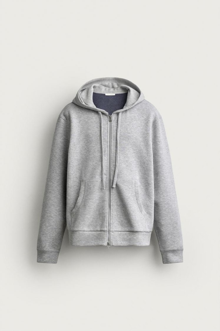 Zara Contrast Hooded Piqué Sweatshirt — Light Grey