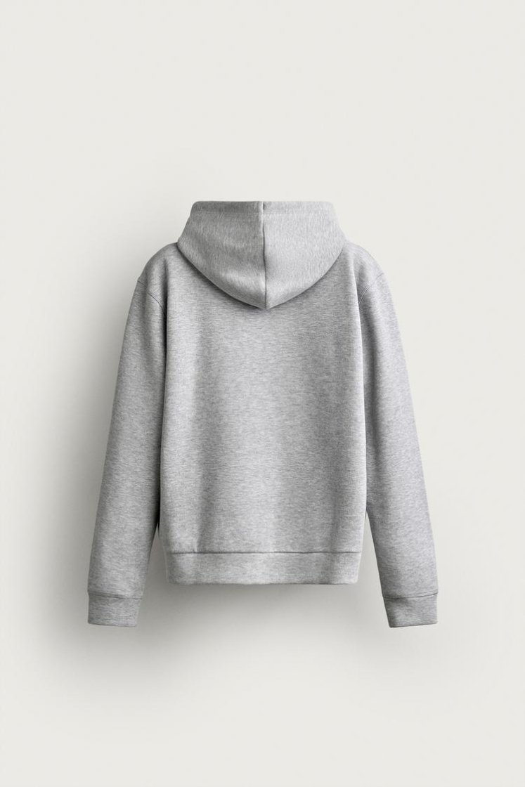 Zara Contrast Hooded Piqué Sweatshirt — Light Grey