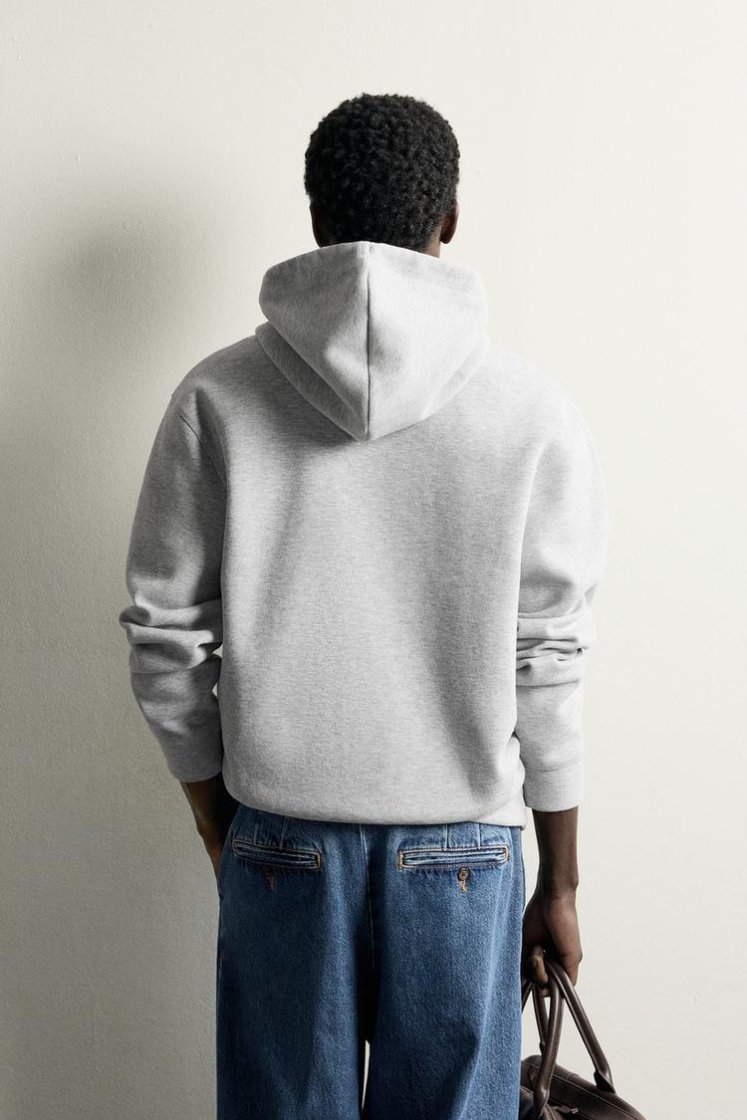 Zara Contrast Hooded Piqué Sweatshirt — Light Grey