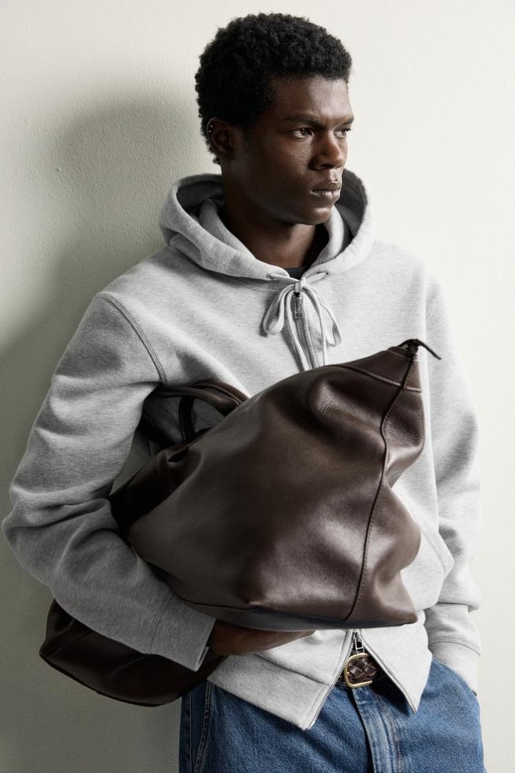 Zara Contrast Hooded Piqué Sweatshirt — Light Grey