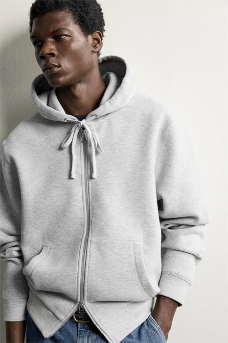 Zara Contrast Hooded Piqué Sweatshirt — Light Grey