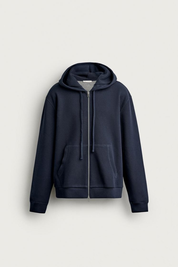 Zara Contrast Hooded Piqué Sweatshirt — Navy