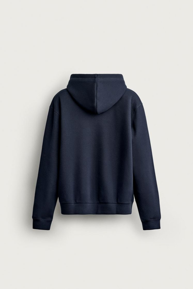 Zara Contrast Hooded Piqué Sweatshirt — Navy