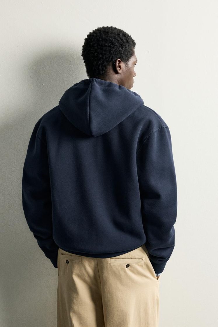Zara Contrast Hooded Piqué Sweatshirt — Navy