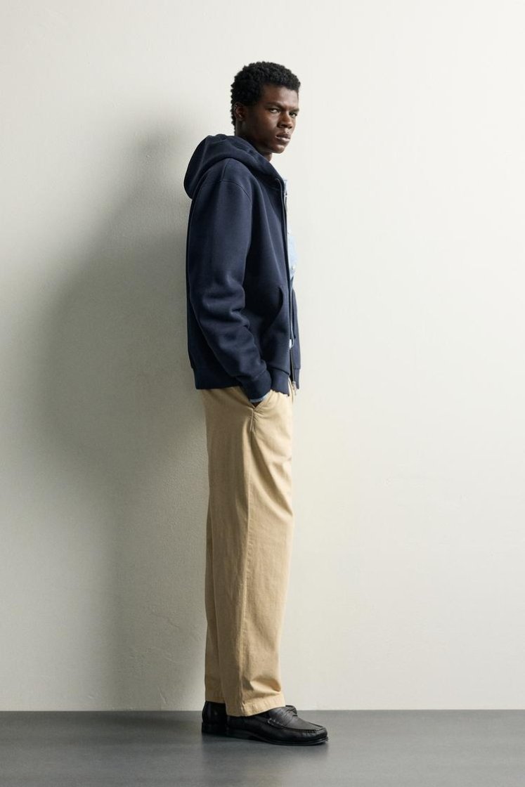 Zara Contrast Hooded Piqué Sweatshirt — Navy