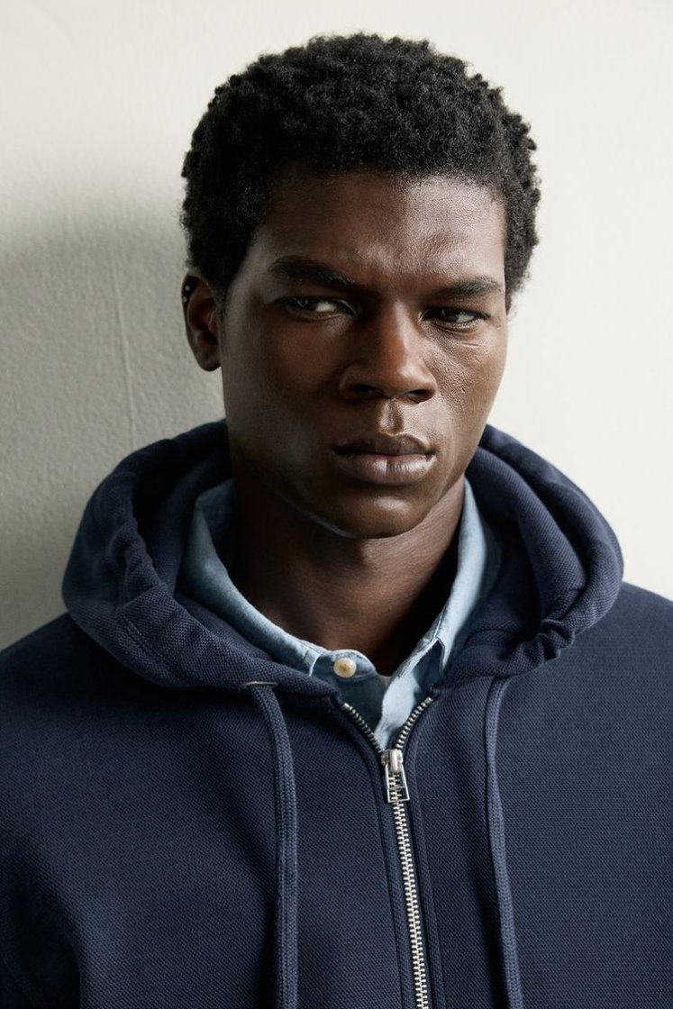 Zara Contrast Hooded Piqué Sweatshirt — Navy