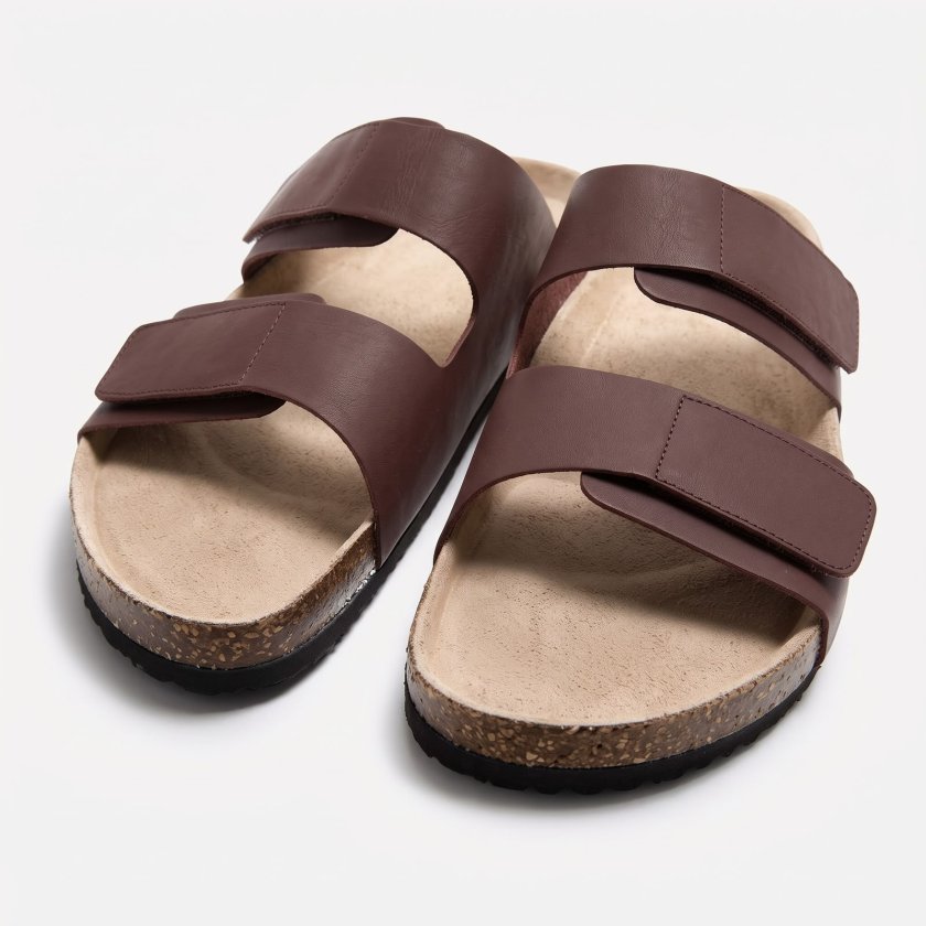 Zara Double Strap Slide Sandals — Bordeaux