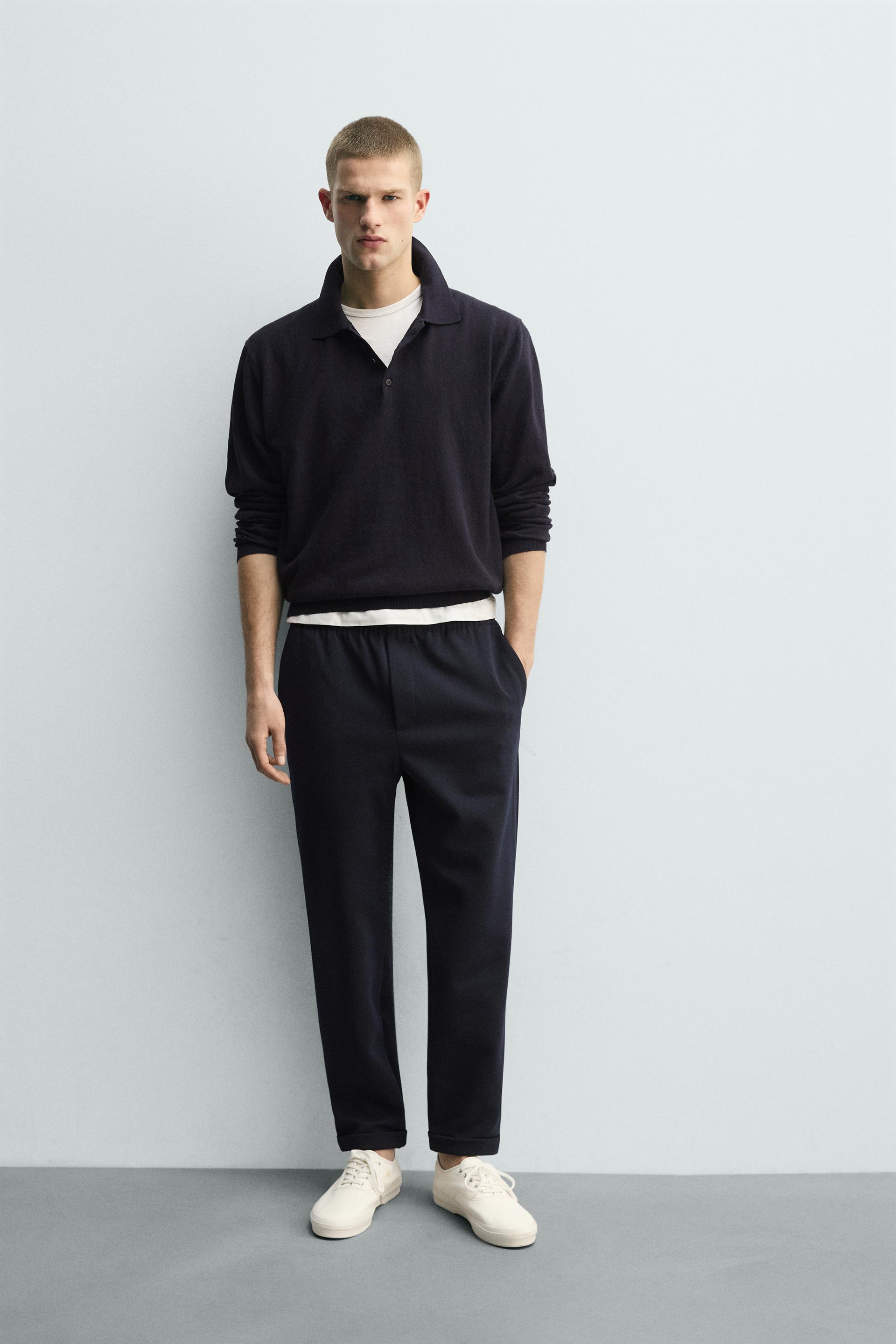 Zara Non-Iron Comfort Jogger Trousers — Navy marl