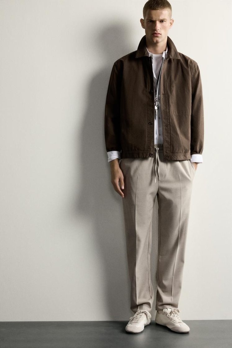 Zara Non-Iron Comfort Jogger Trousers — Light tan