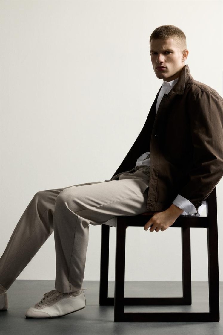 Zara Non-Iron Comfort Jogger Trousers — Light tan