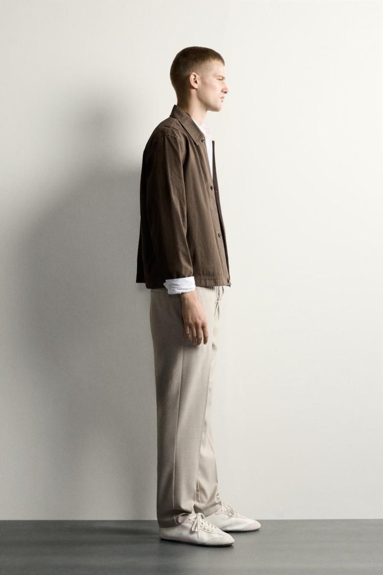 Zara Non-Iron Comfort Jogger Trousers — Light tan