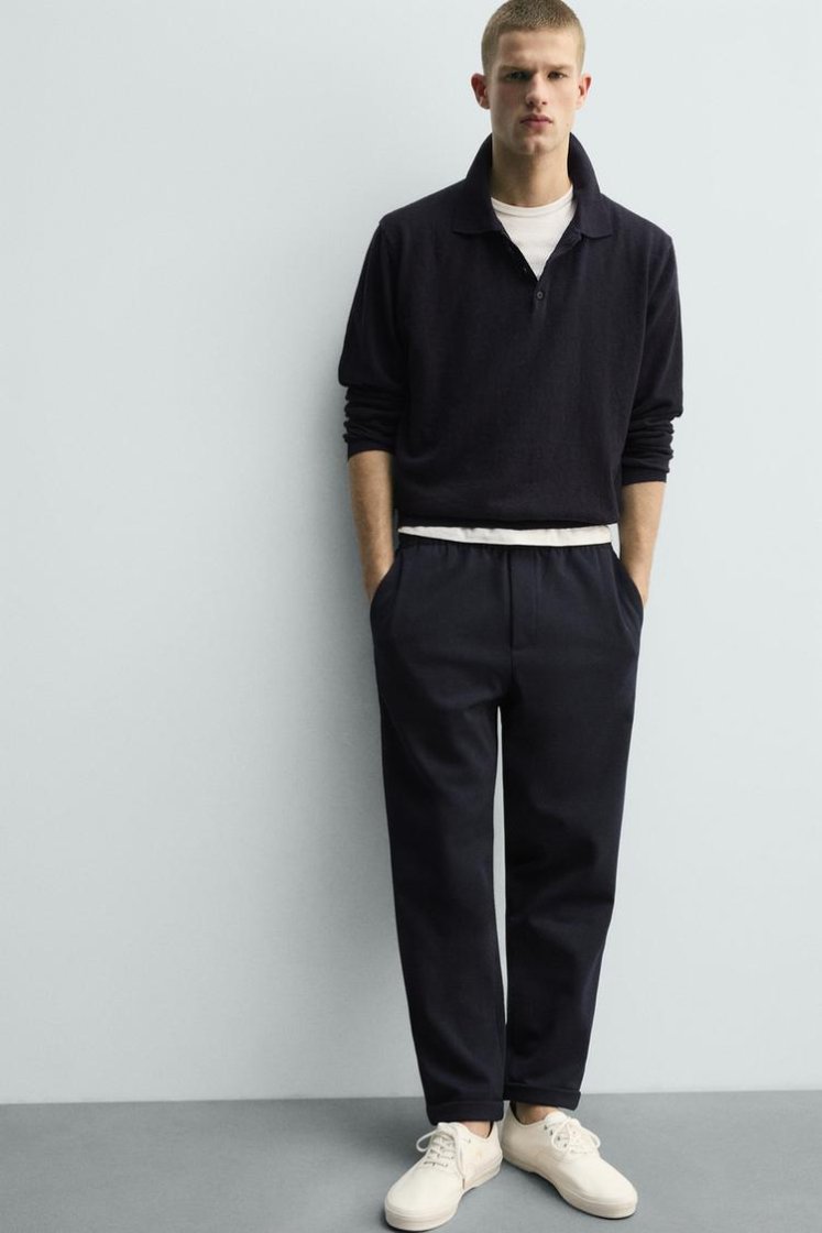 Zara Non-Iron Comfort Jogger Trousers — Navy marl