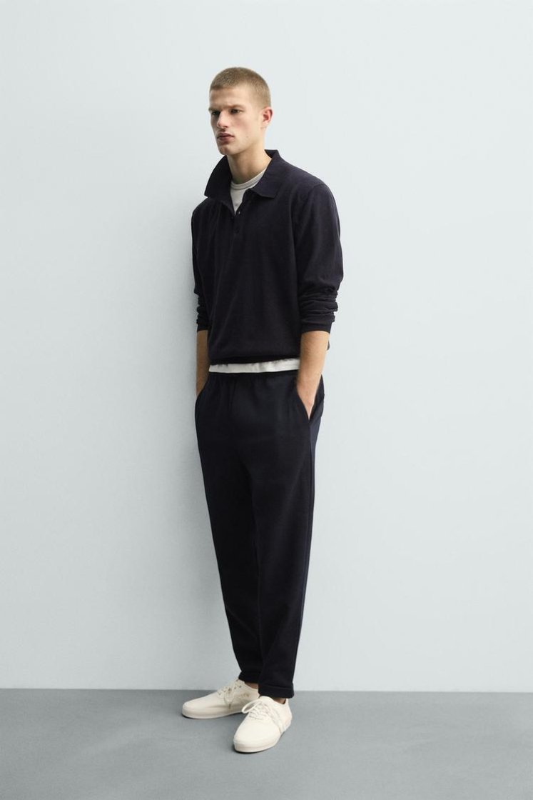 Zara Non-Iron Comfort Jogger Trousers — Navy marl