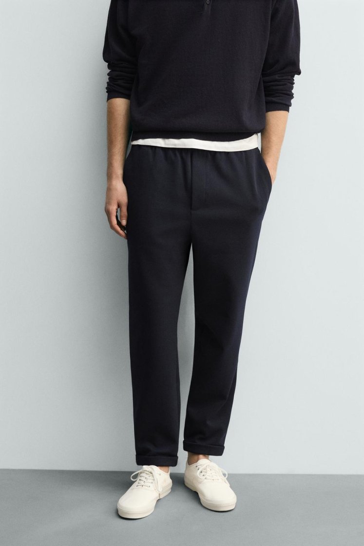 Zara Non-Iron Comfort Jogger Trousers — Navy marl