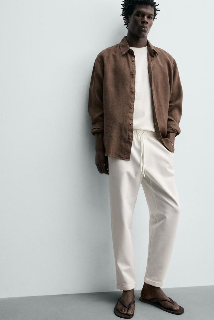 Zara Non-Iron Comfort Jogger Trousers — Oyster-white