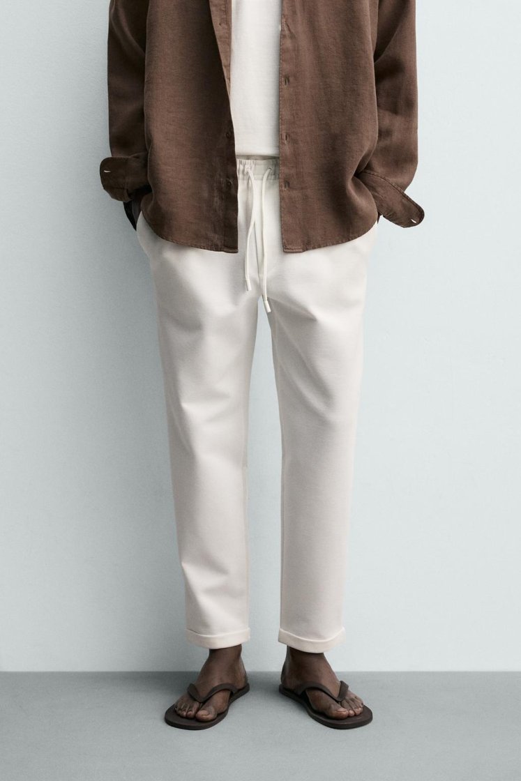 Zara Non-Iron Comfort Jogger Trousers — Oyster-white