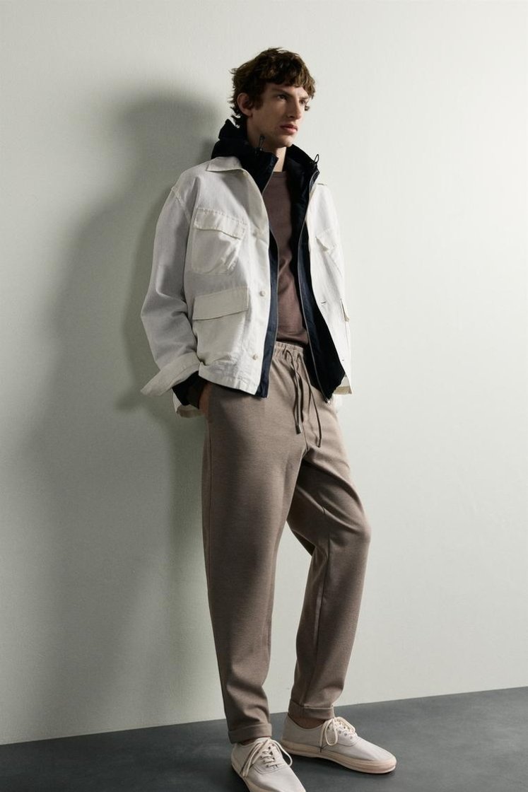 Zara Easy Care Regular Trouser — Marron clair chiné