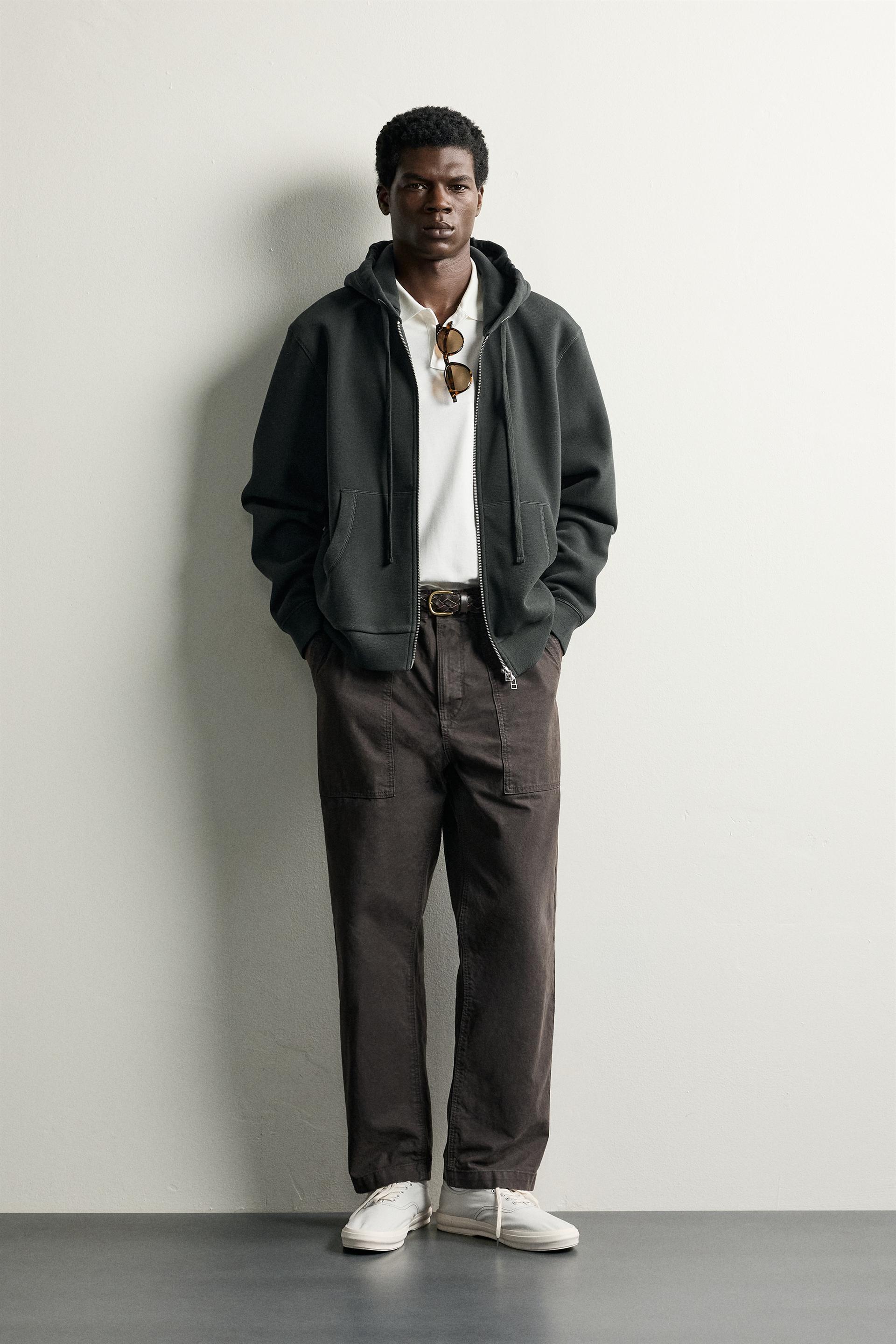 Zara Contrast Hooded Piqué Sweatshirt — Dark Grey