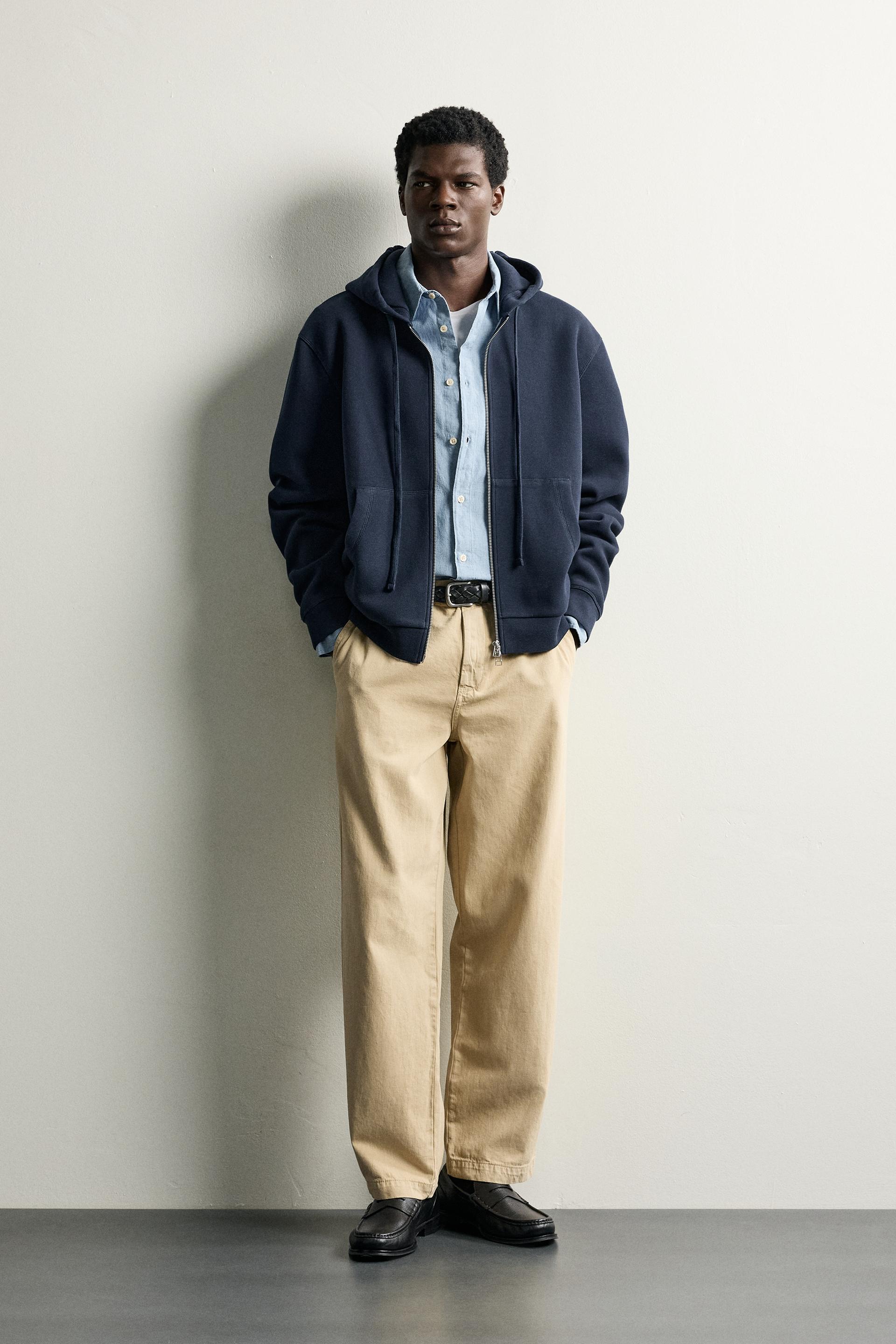 Zara Contrast Hooded Piqué Sweatshirt — Navy