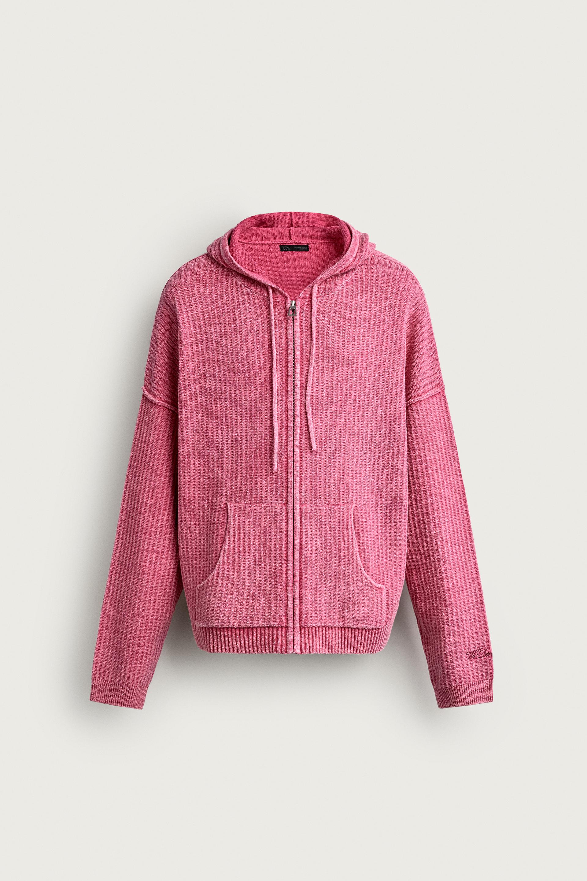 Zara SWEAT EN MAILLE À CAPUCHE ET ZIP — Rose