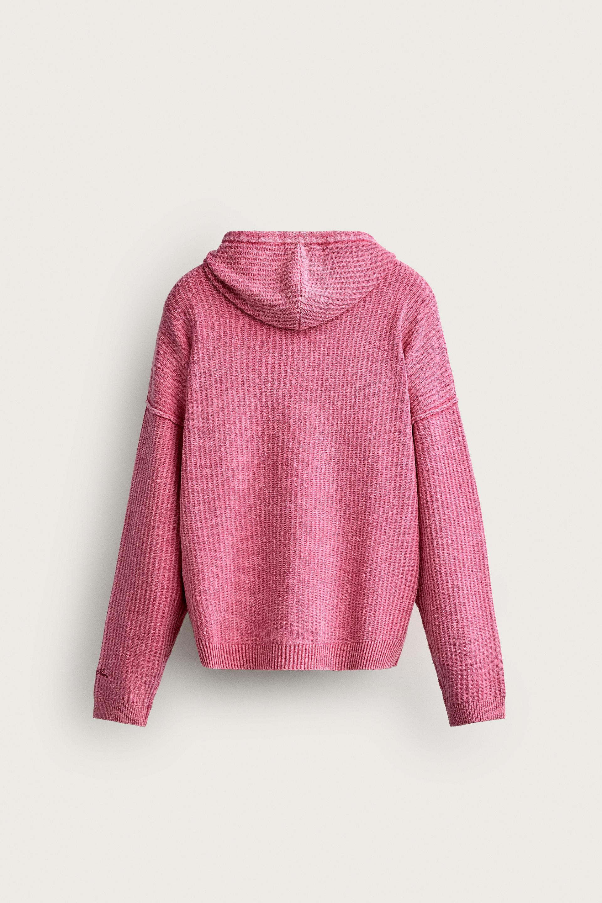 Zara SWEAT EN MAILLE À CAPUCHE ET ZIP — Rose