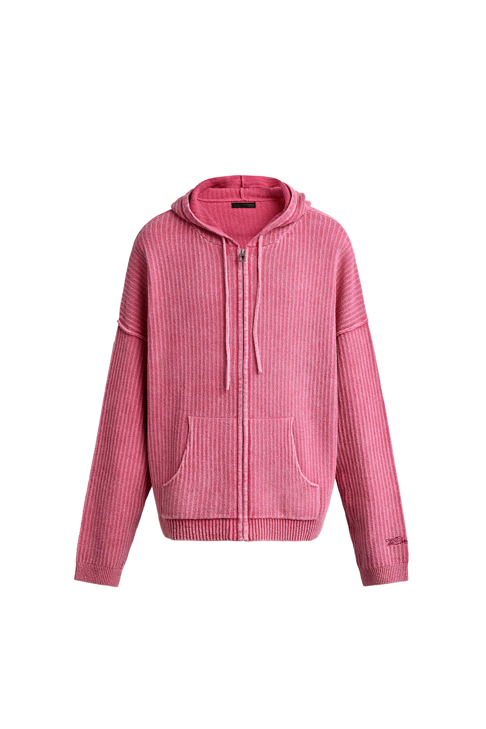 Zara SWEAT EN MAILLE À CAPUCHE ET ZIP — Rose