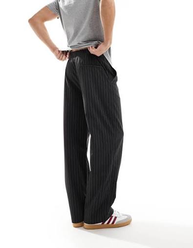 Pantalon Large Rayé Gris