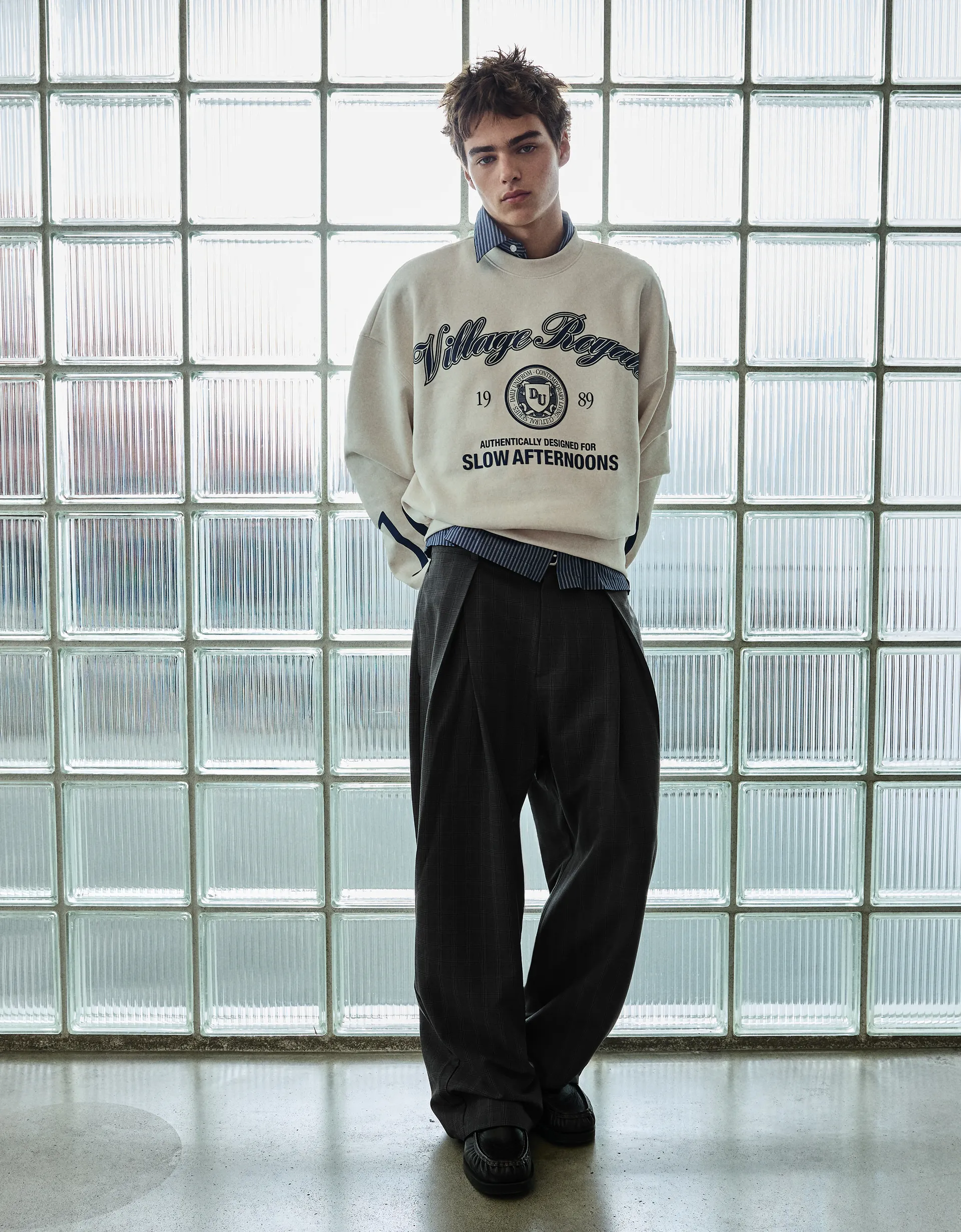 Bershka Sweat à col rond imprimé — Off White