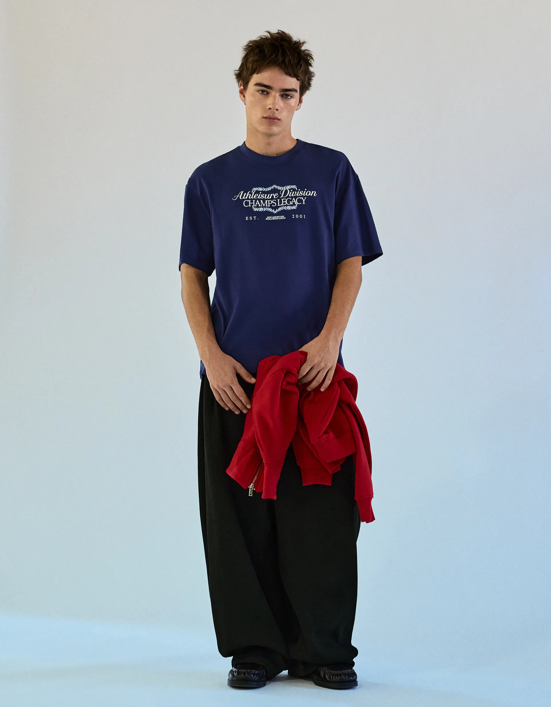 Bershka Relaxed Printed Tee — Marine