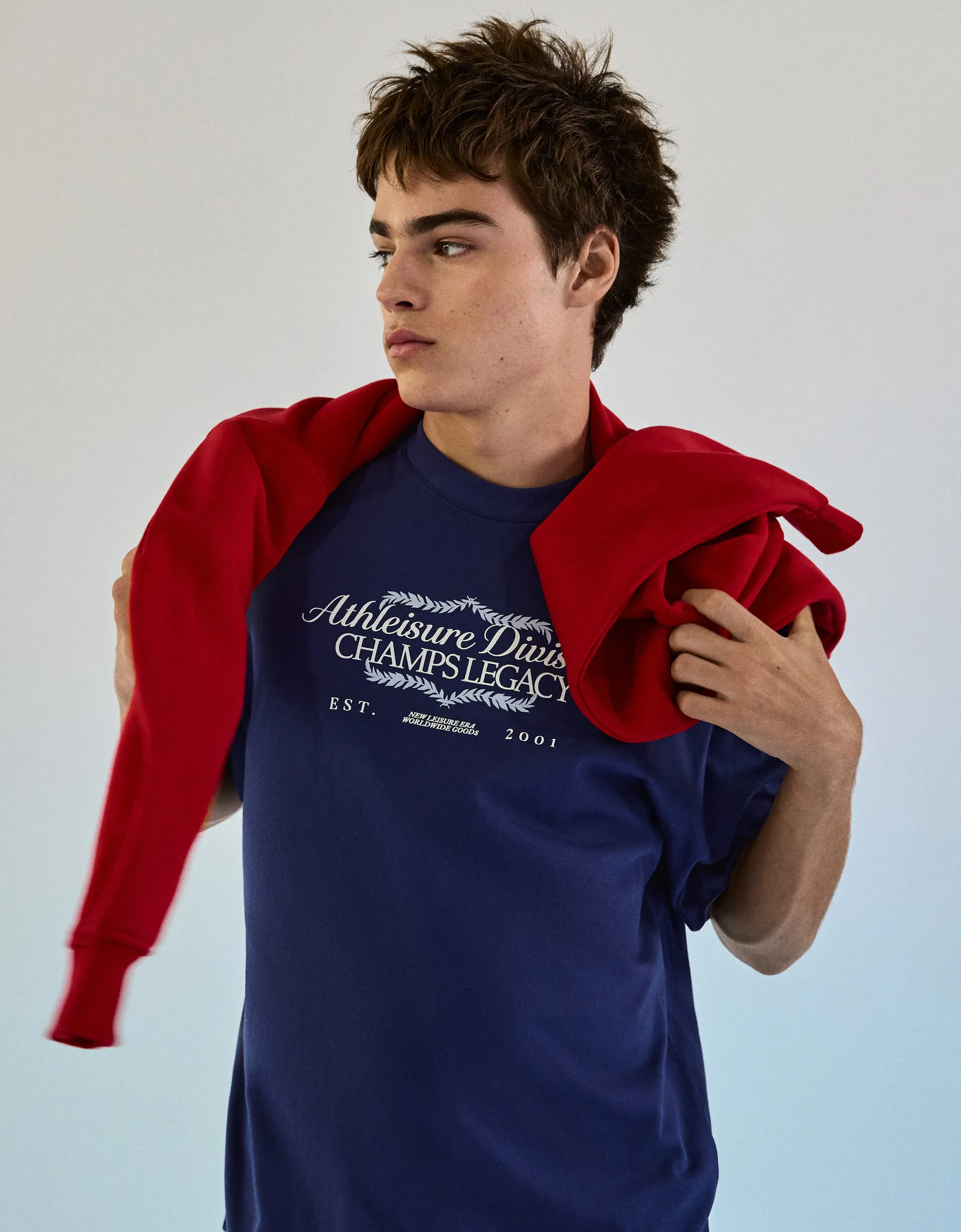 Bershka Relaxed Printed Tee — Marine