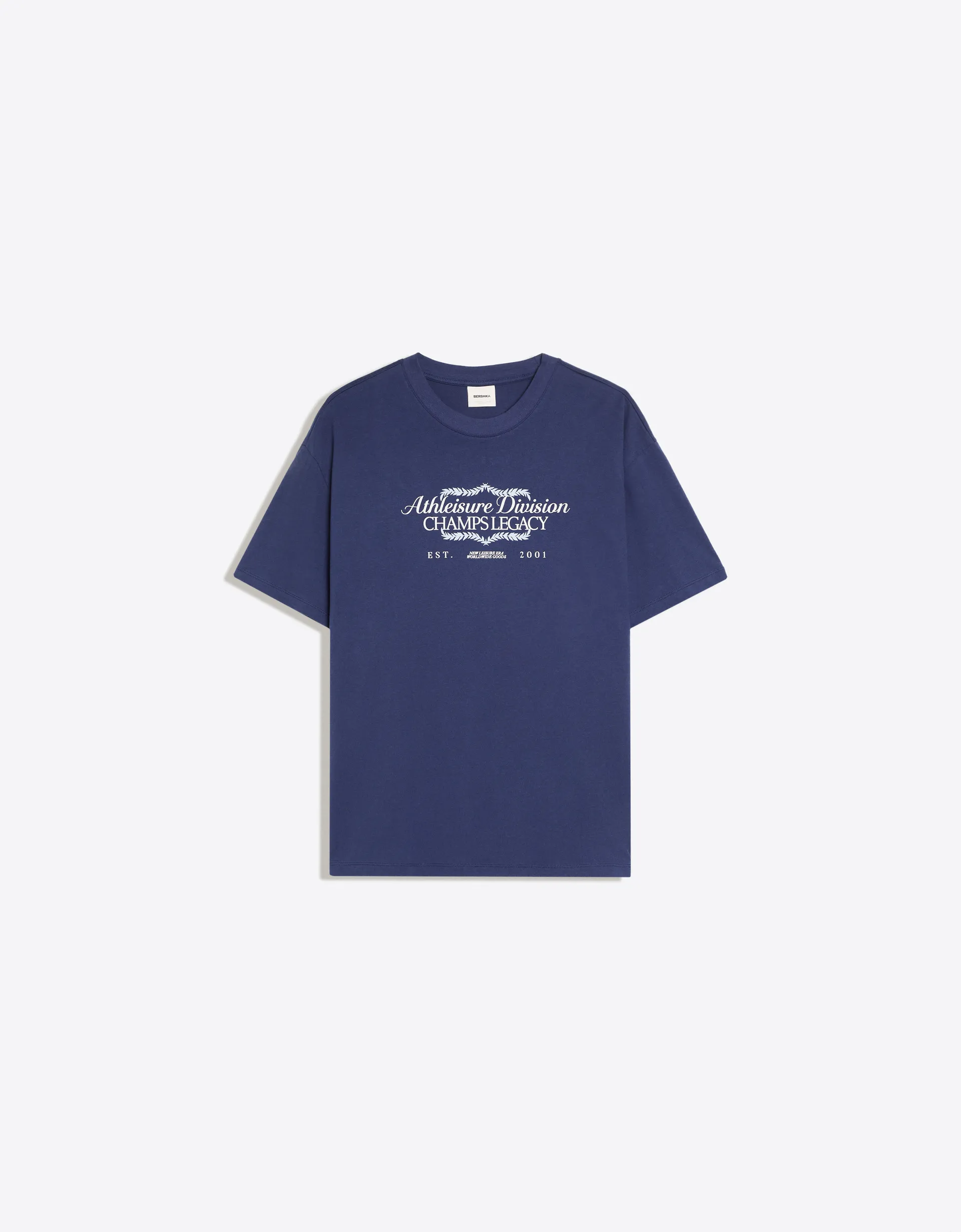 Bershka Relaxed Printed Tee — Marine