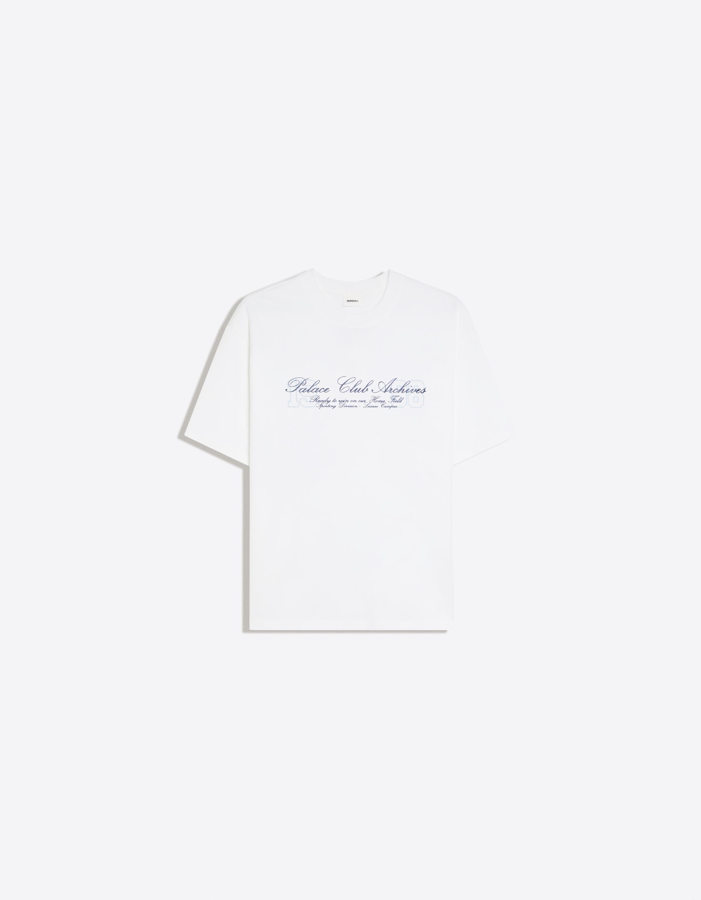 Bershka Relaxed Printed Tee — Blanc