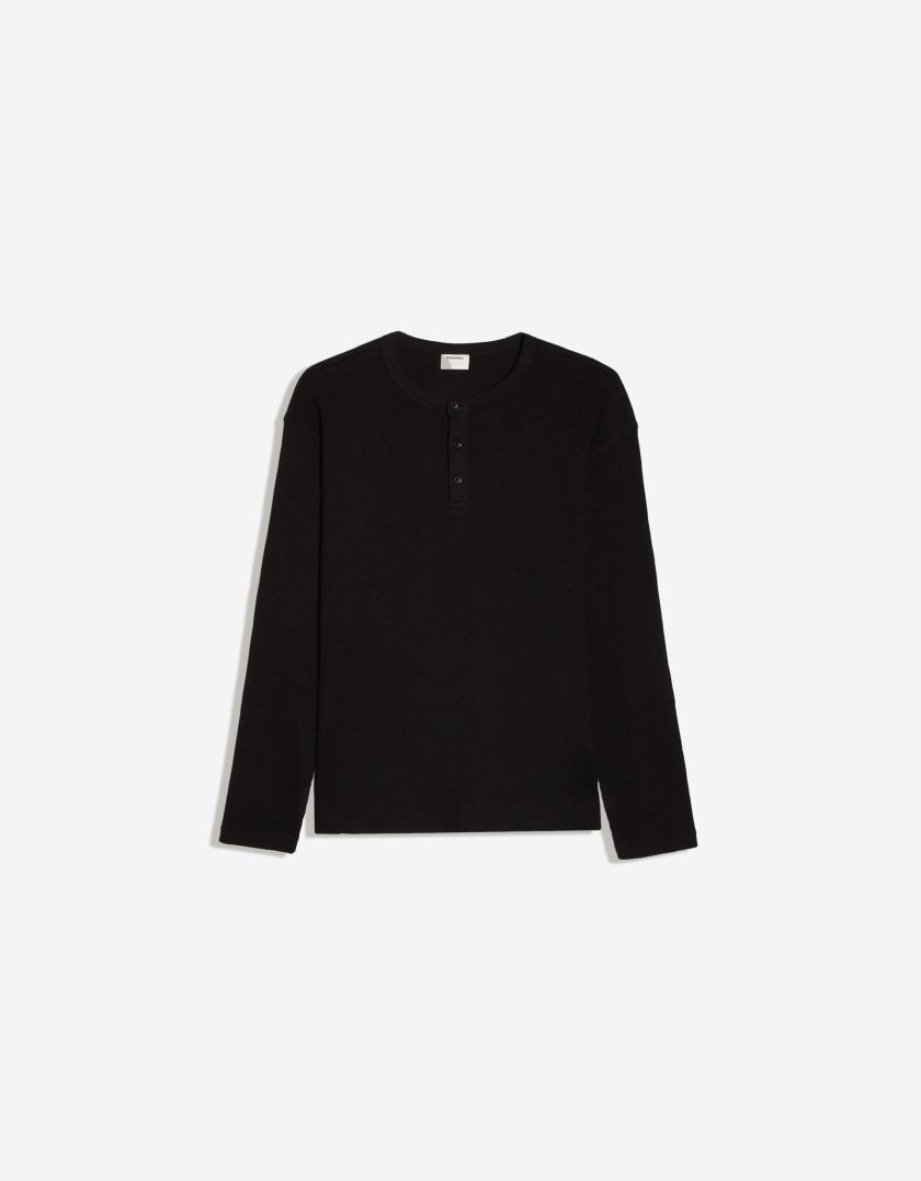 Bershka T-shirt slim à manches longues col tunisien — Black