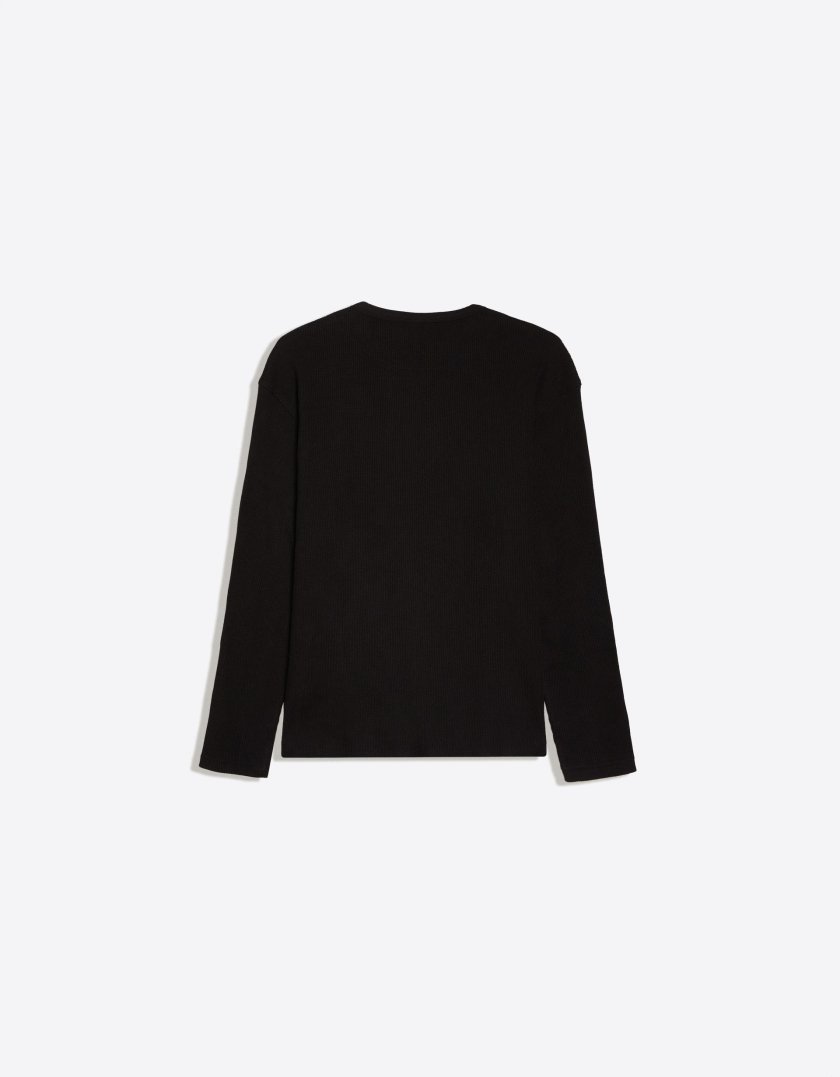 Bershka T-shirt slim à manches longues col tunisien — Black