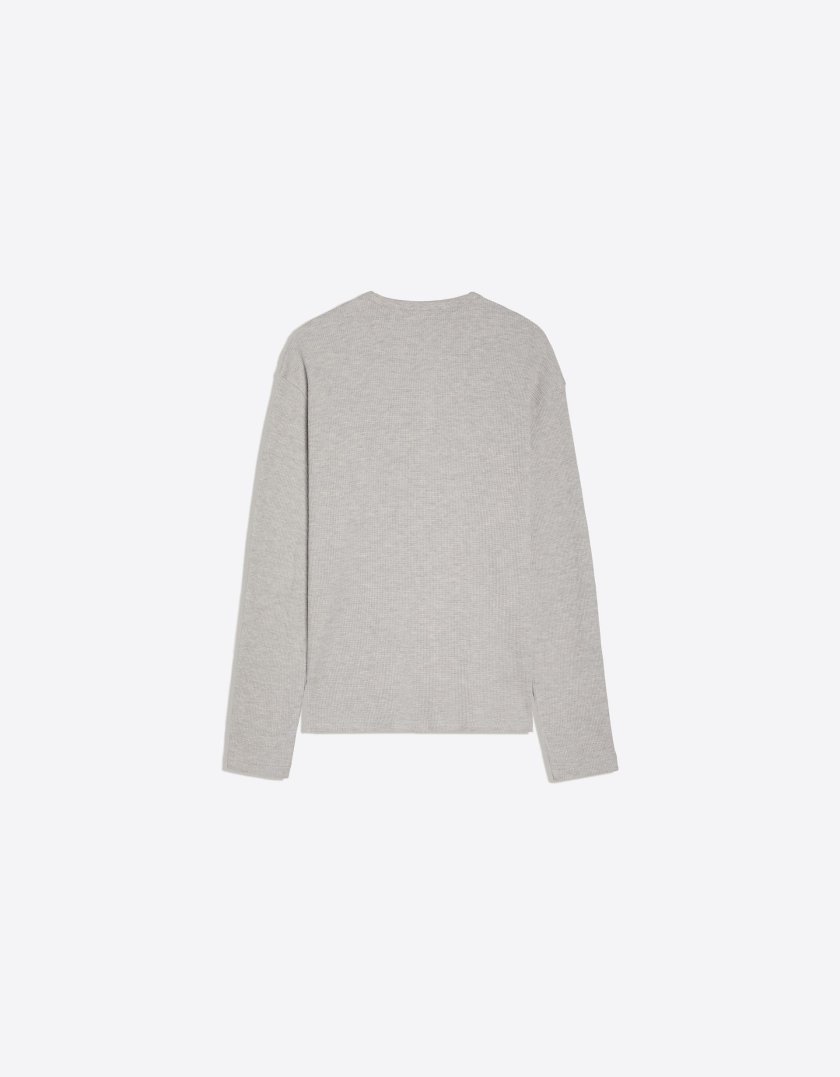 Bershka T-shirt slim à manches longues col tunisien — Grey