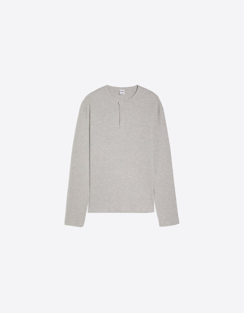 Bershka T-shirt slim à manches longues col tunisien — Grey