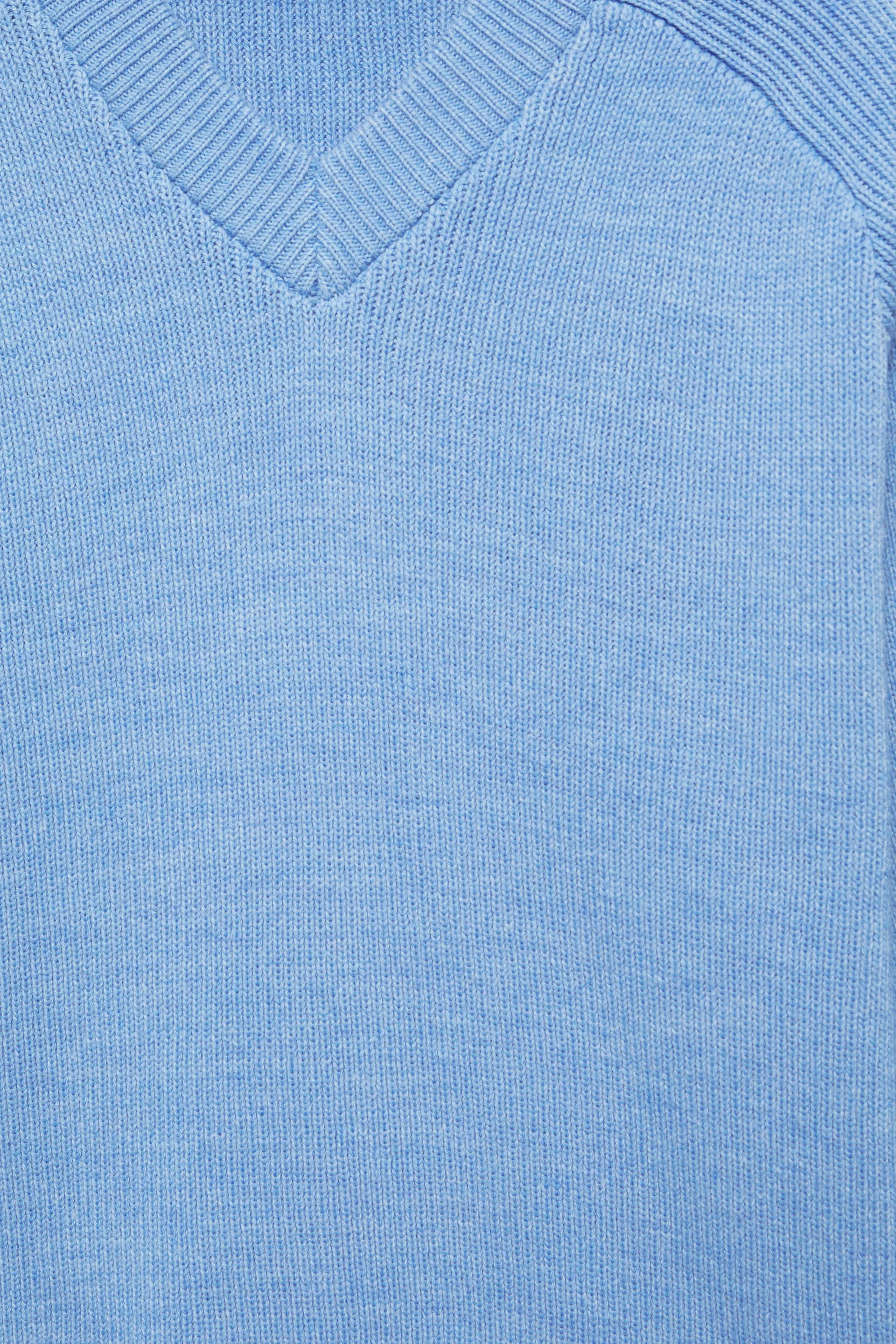 Pull&Bear English Stitch V-Neck Sweater — Sky Blue