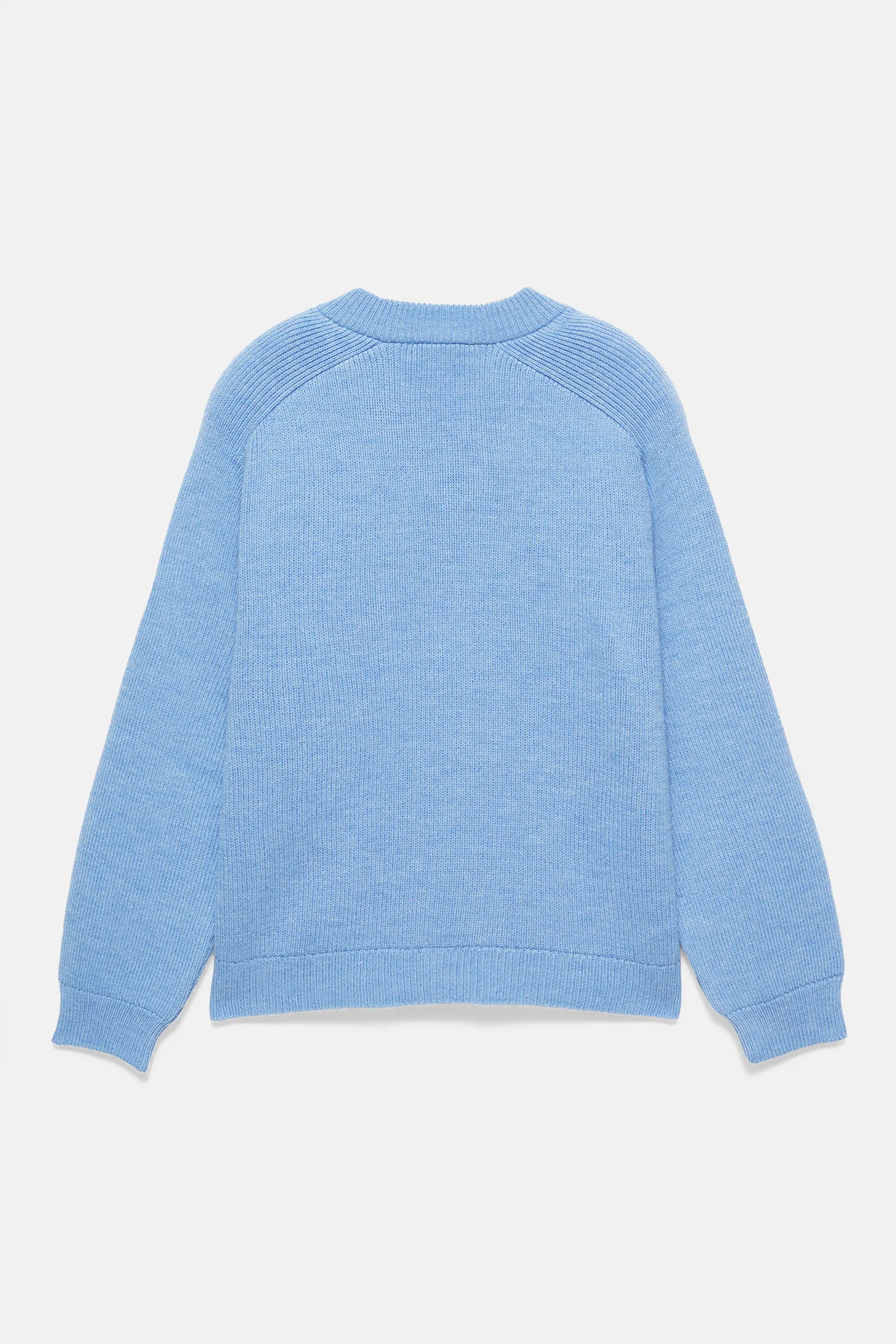 Pull&Bear English Stitch V-Neck Sweater — Sky Blue